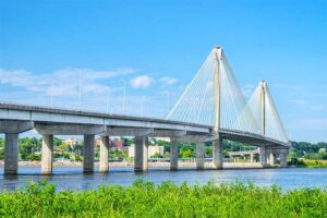 A photograph to represent Illinois, featuring the Clark Bridge.