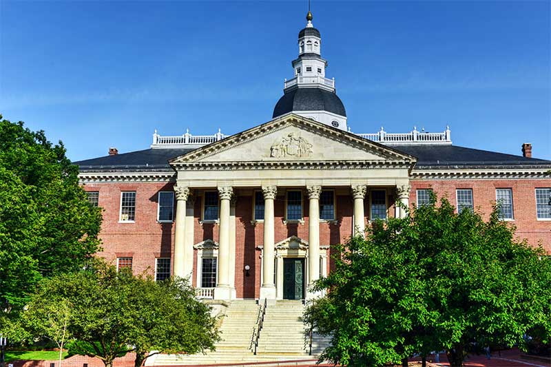 An image to represent Maryland, featuring a photo of the state house.